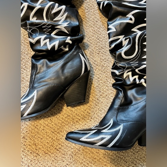 Rock Star Vegan Faux Leather Tall Thigh High Western Cowgirl Cowboy Boots - Picture 6 of 13